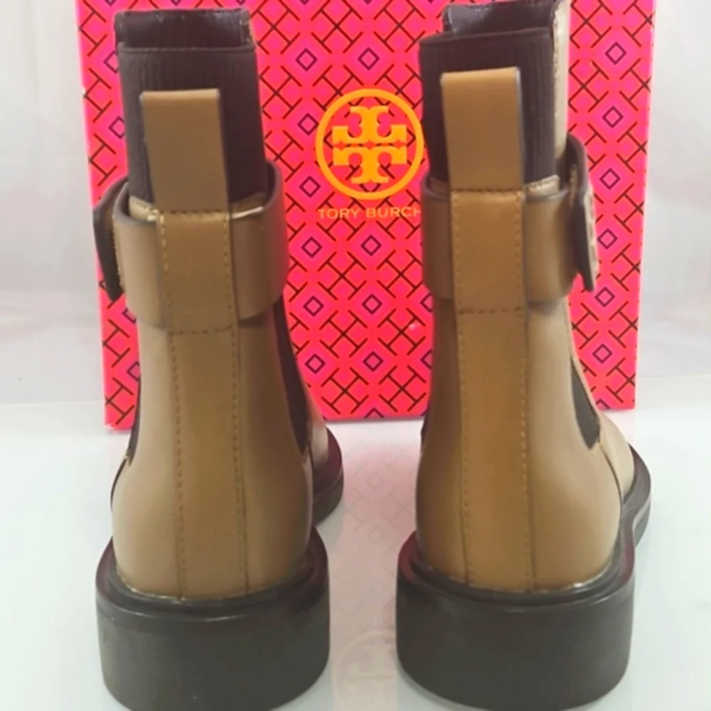 Tory Burch Embossed Leather Double T Chelsea Ankle Boots Size 7.5